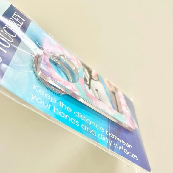 No-Touch Key and Door Handle Opener Keychain Pink Abstract Print Design - Picture 3 of 4